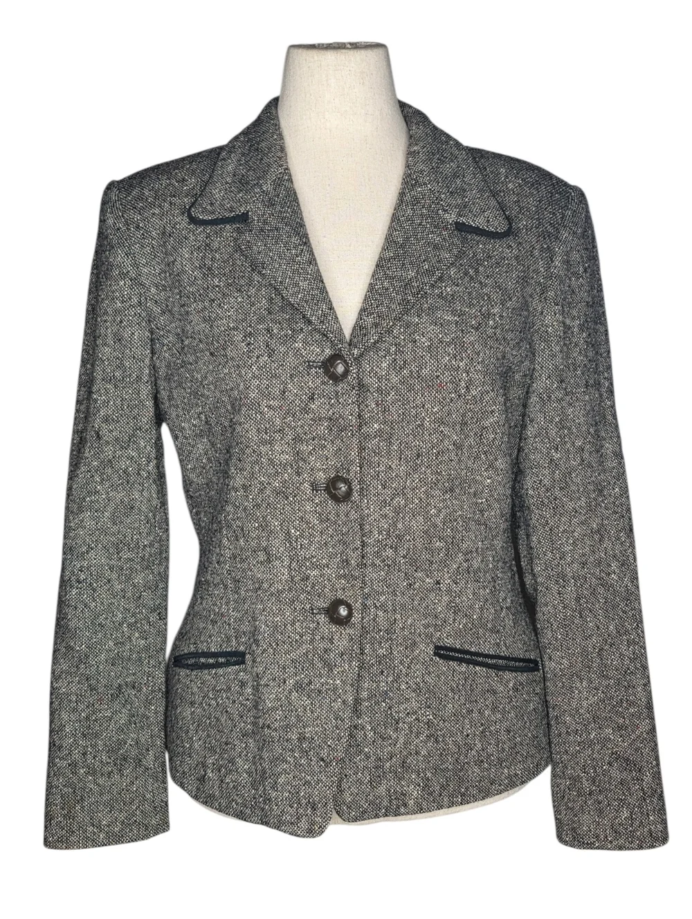 Vintage David N Wool Blend Tweed Blazer Gray Textured Jacket Medium